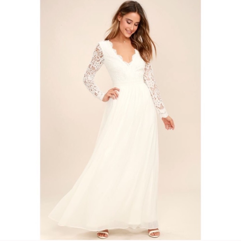 Lulus White Long Sleeve Maxi Dress